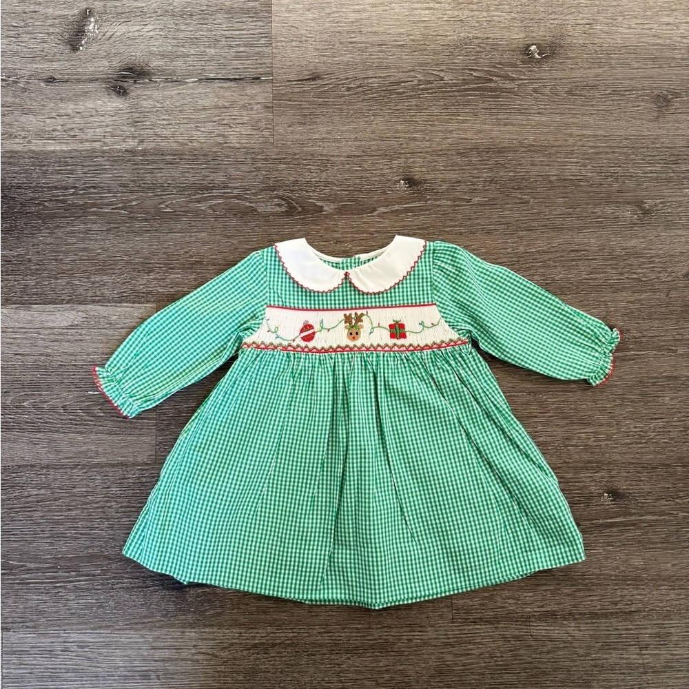 Petit Ami Green and White Baby Dress